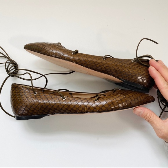 Jcrew snake skin emboss point toe brown flats NEW - Picture 5 of 7